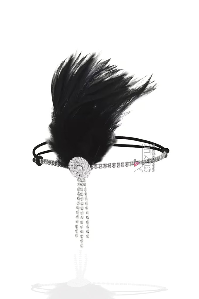 Повязка в стиле Гэтсби с камнями и перьями, 9
