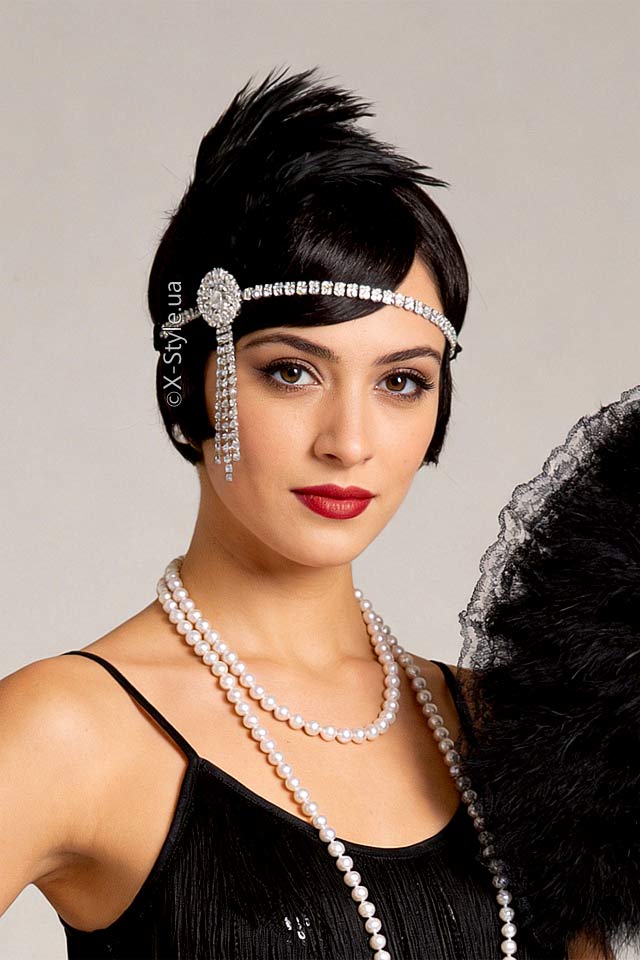 Повязка в стиле Гэтсби с камнями и перьями, 11