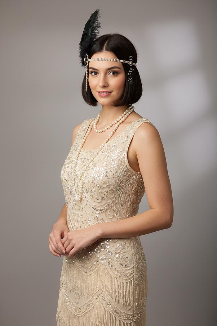 Повязка Gatsby с камнями и пышными перьями, 5