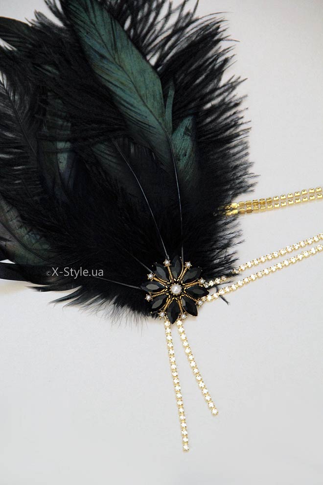 Повязка Gatsby с камнями и пышными перьями, 7