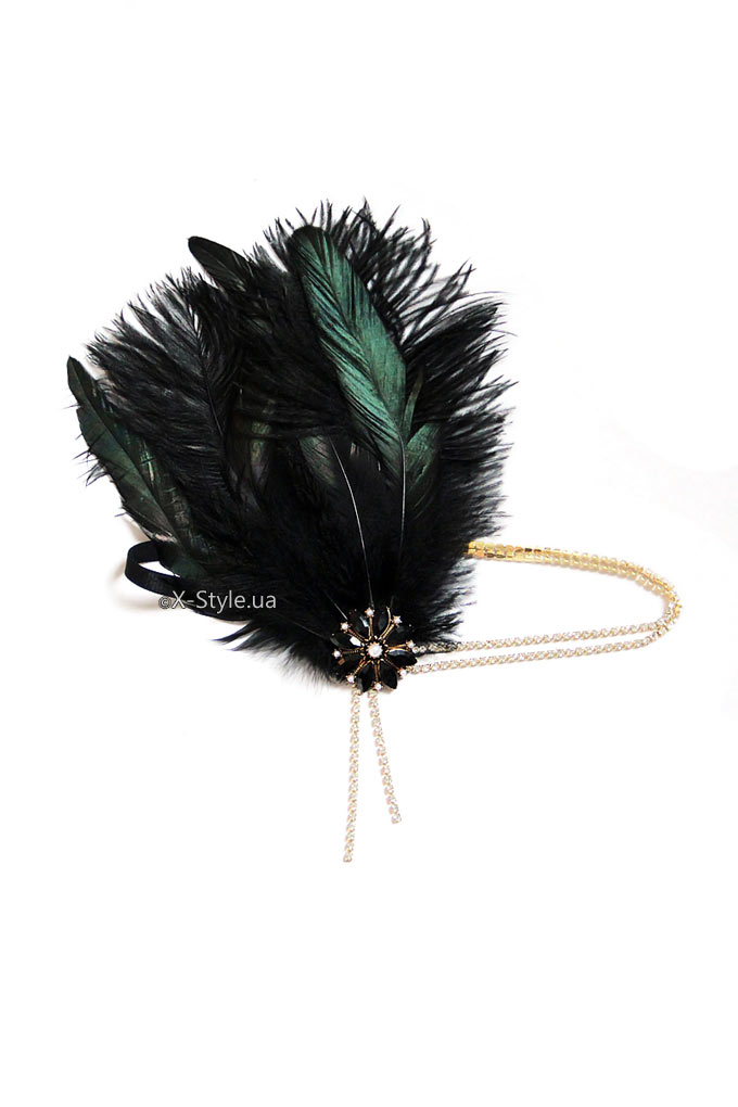 Повязка Gatsby с камнями и пышными перьями, 3