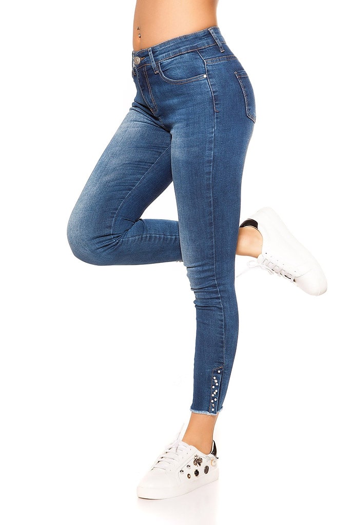 Узкие джинсы с жемчужным декором MR088, 9