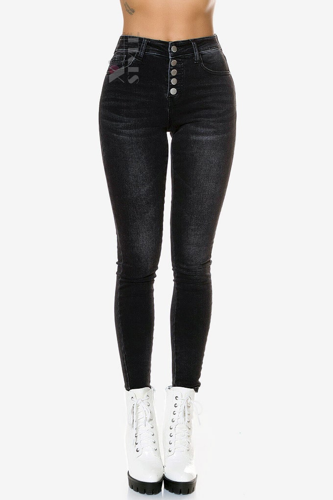Women's Skinny Black Jeans with Buttons RJ123, 9