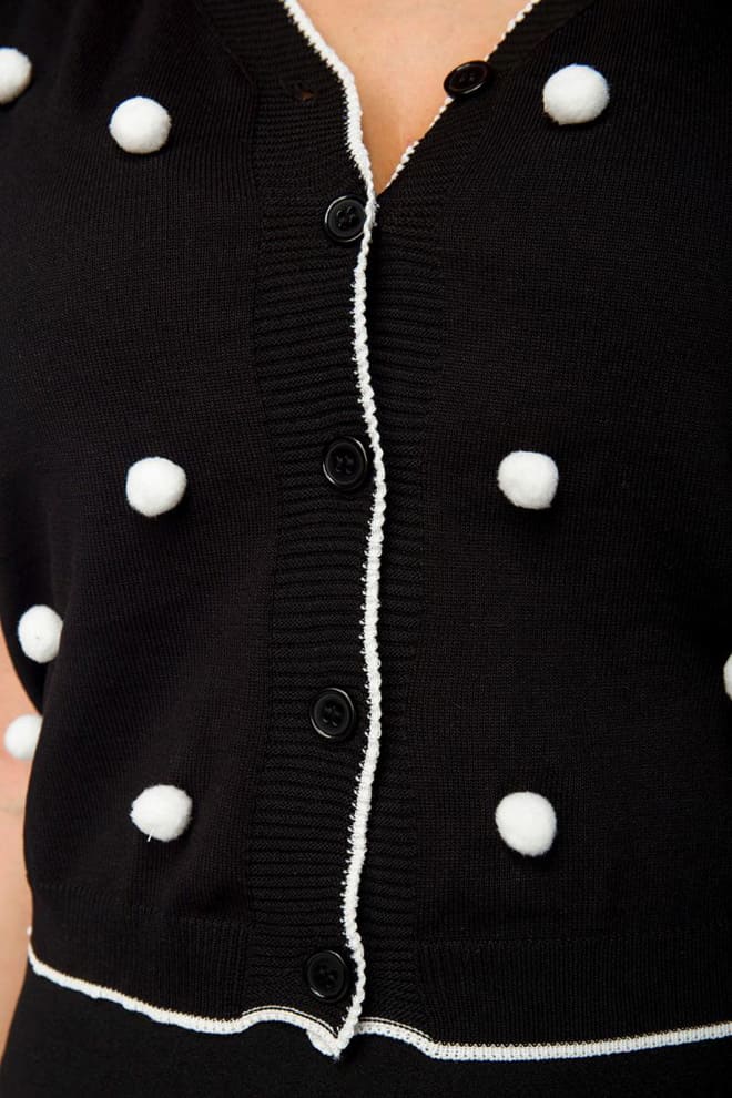 Black and White Retro Cardigan with 3D Polka Dots, 3