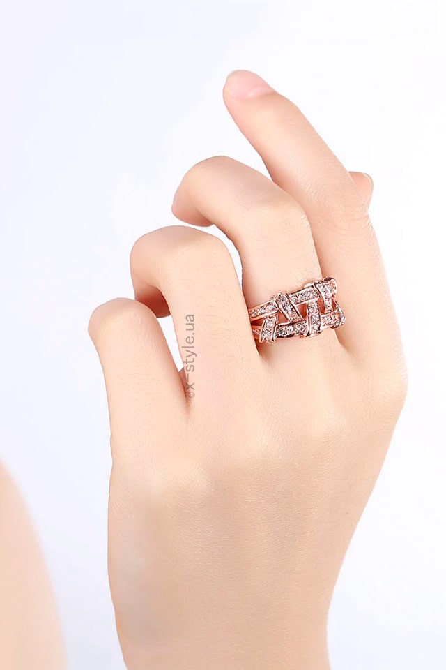 Массивное кольцо с камнями (розовая позолота), 3