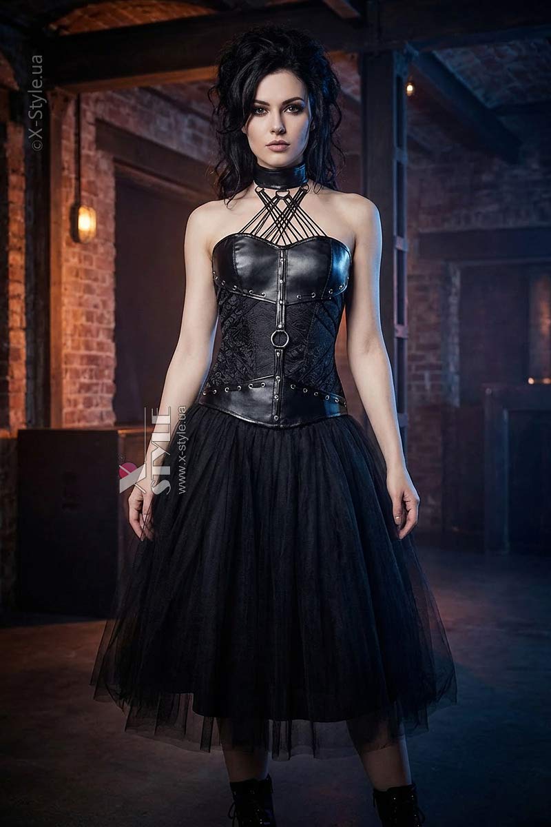 Grey Velvet Corset with Straps and Choker, 15