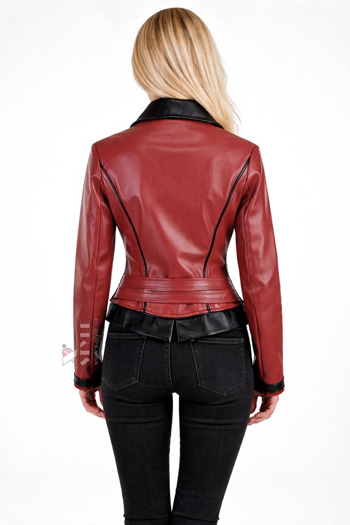 Приталенная кожаная куртка с контрастной отделкой X2024, 7