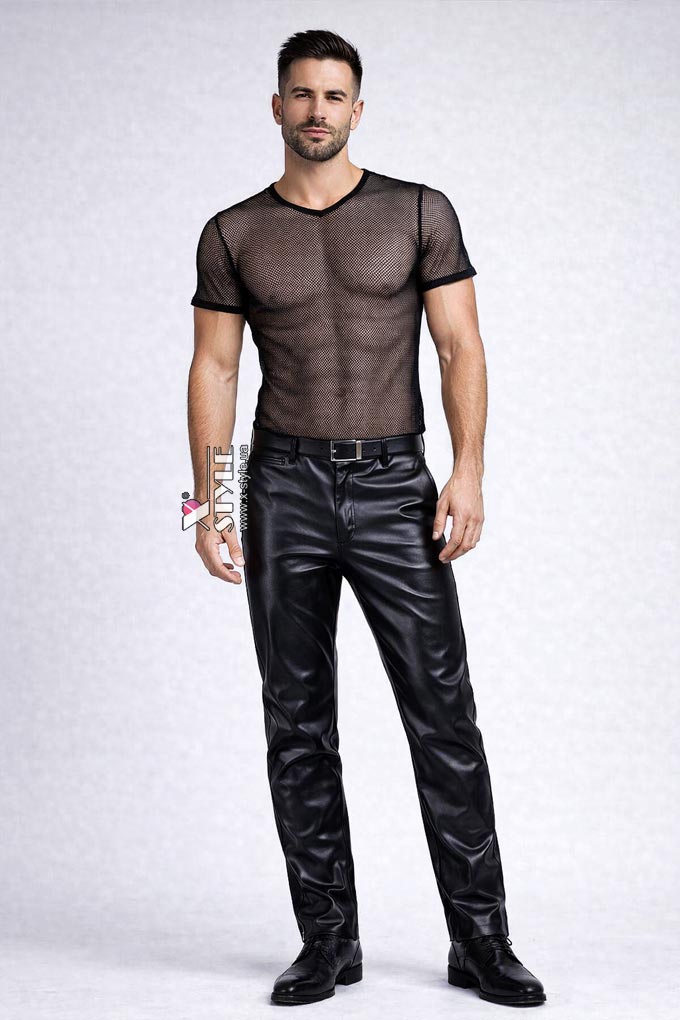 Приталенный черный топ сетка с коротким рукавом X024B, 5