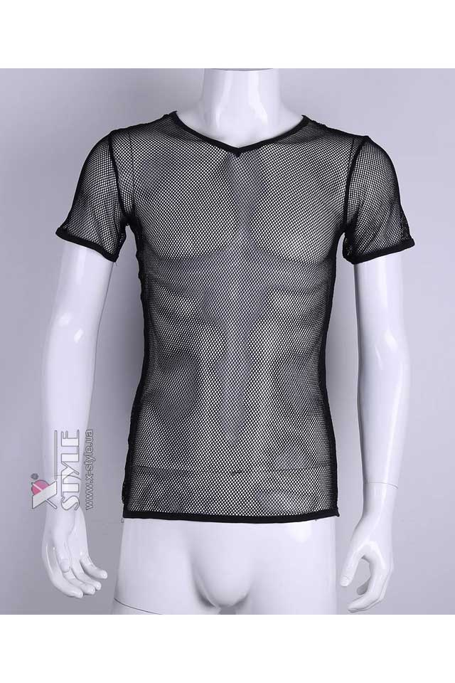 Приталенный черный топ сетка с коротким рукавом X024B, 13