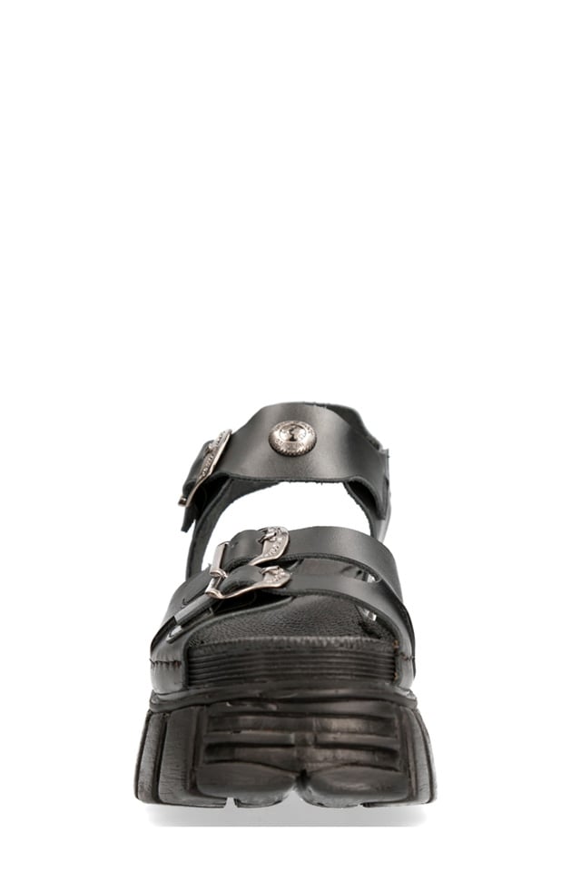 Bios Black Leather Platform Sandals, 3