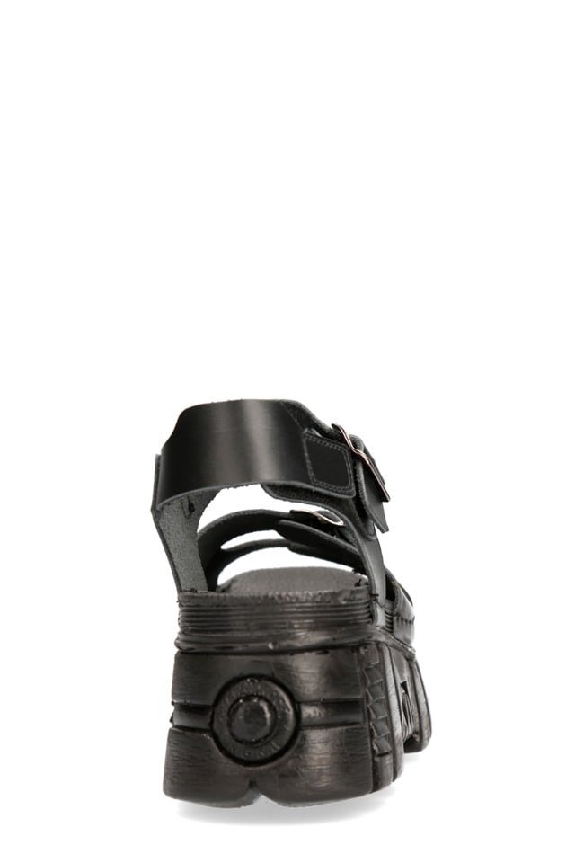 Bios Black Leather Platform Sandals, 9