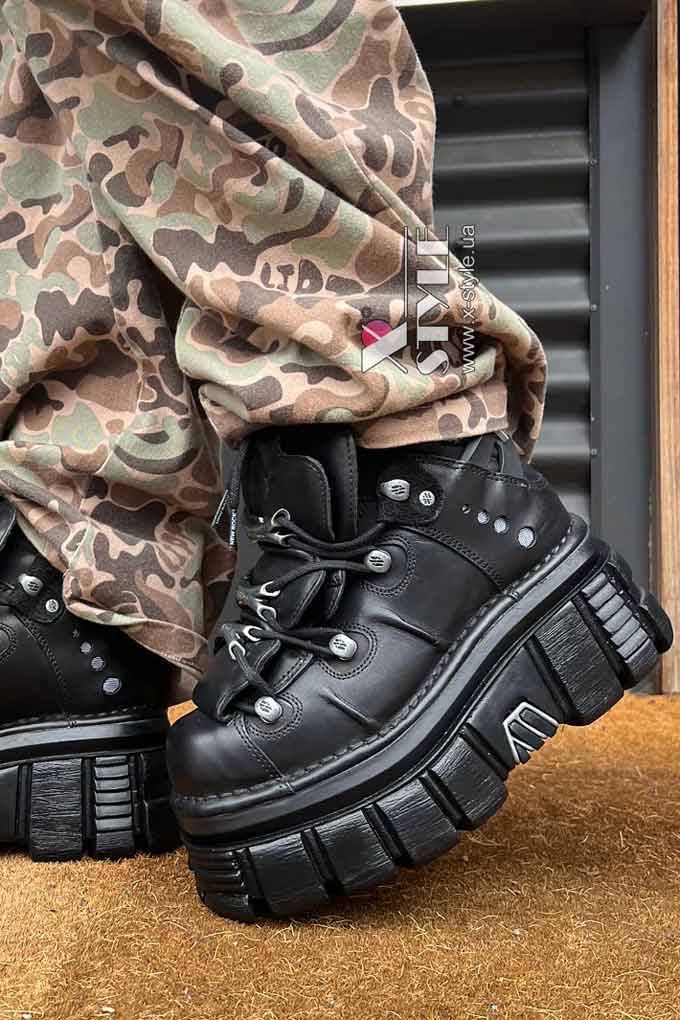 Чорні шкіряні кросівки на високій платформі Nomada-106, 9