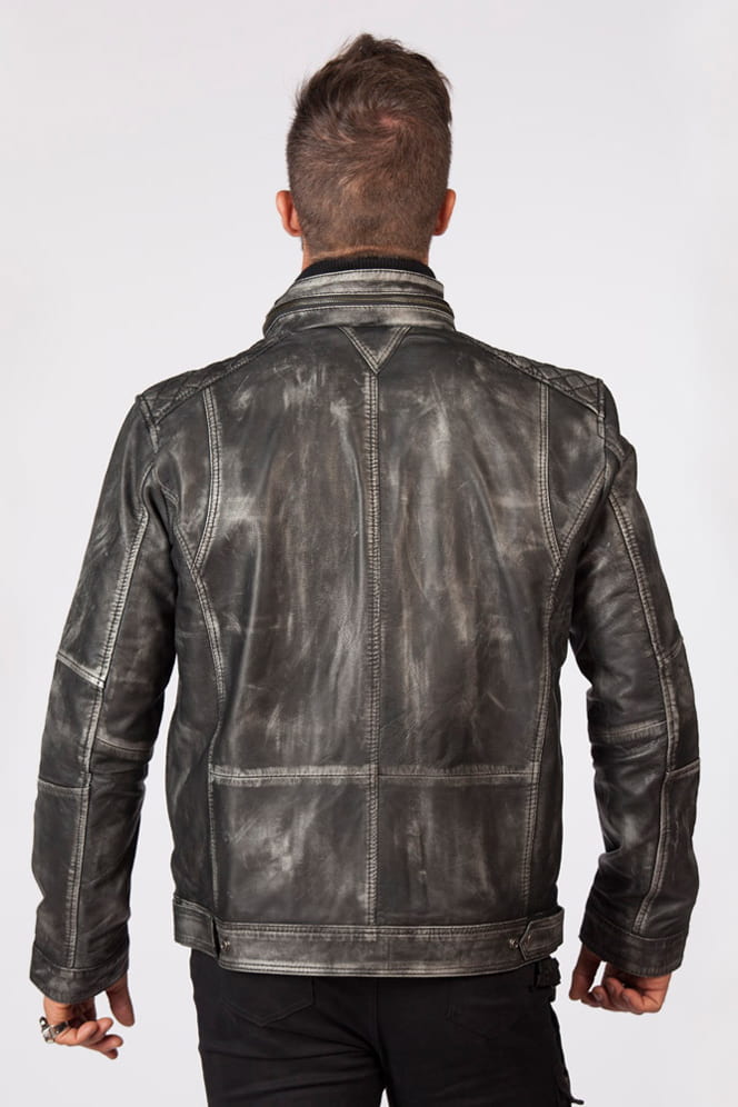 Серая мужская куртка из натуральной "состаренной" кожи MJ010S1, 7