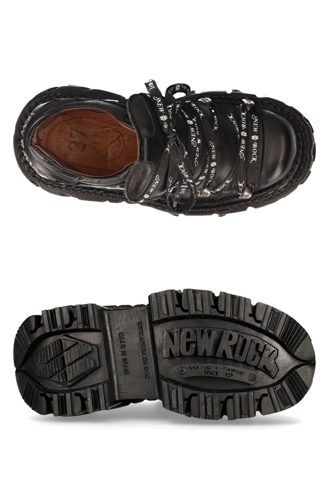 Кожаные ботинки на платформе с фирменными шнурками New Rock, 3