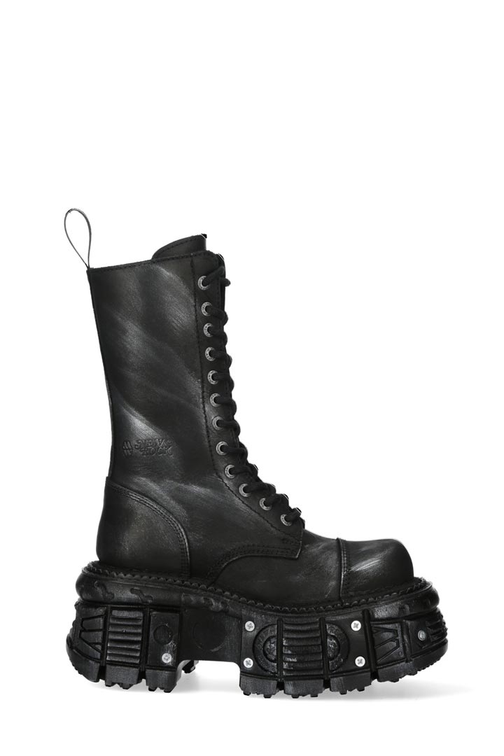 Черные кожаные сапоги со шнуровкой и винтами в платформе, 15