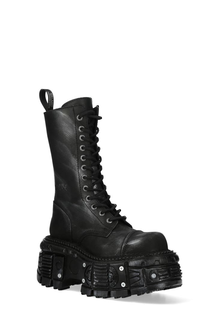 Черные кожаные сапоги со шнуровкой и винтами в платформе, 11