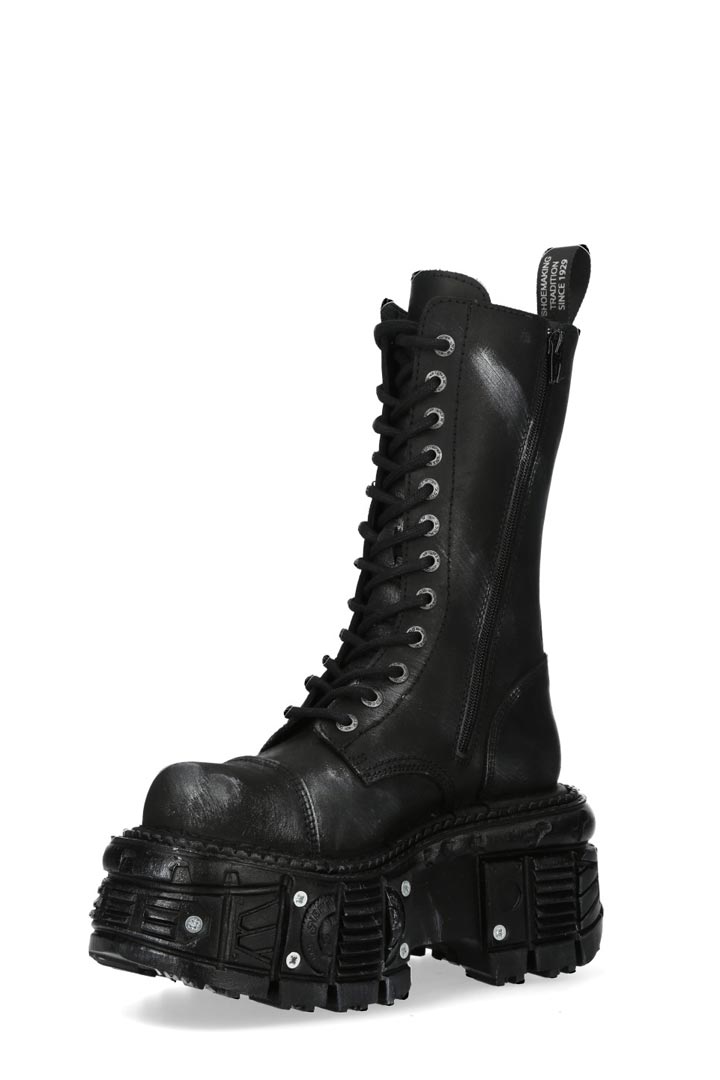 Черные кожаные сапоги со шнуровкой и винтами в платформе, 13