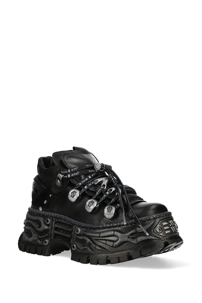 New Rock Cyberpunk TOWER Black Leather Sneakers , 5