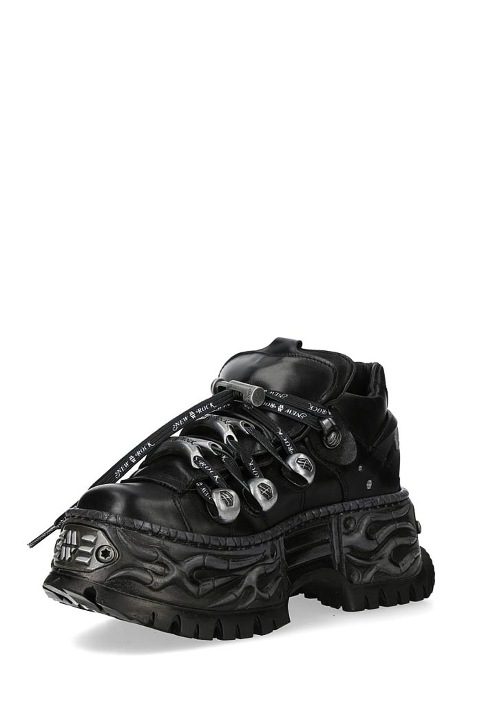 New Rock Cyberpunk TOWER Black Leather Sneakers , 9