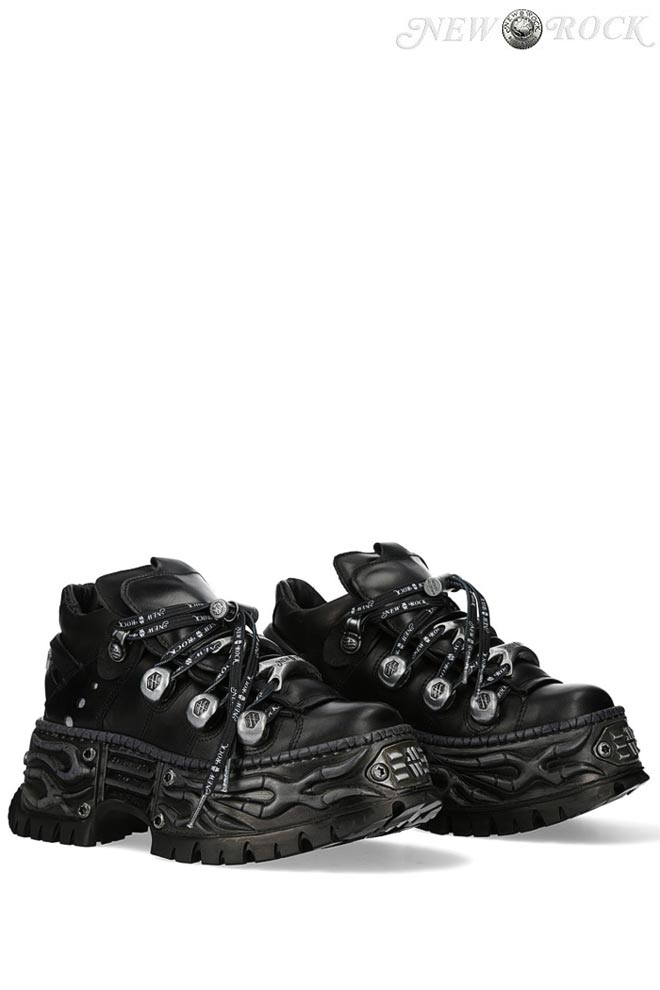 New Rock Cyberpunk TOWER Black Leather Sneakers 
