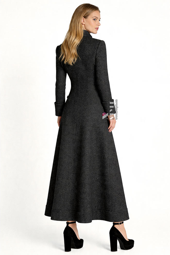 Длинное приталенное платье-пальто из твида, 3