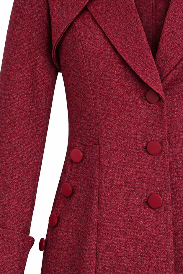 Длинное приталенное платье-пальто бордового цвета, 7