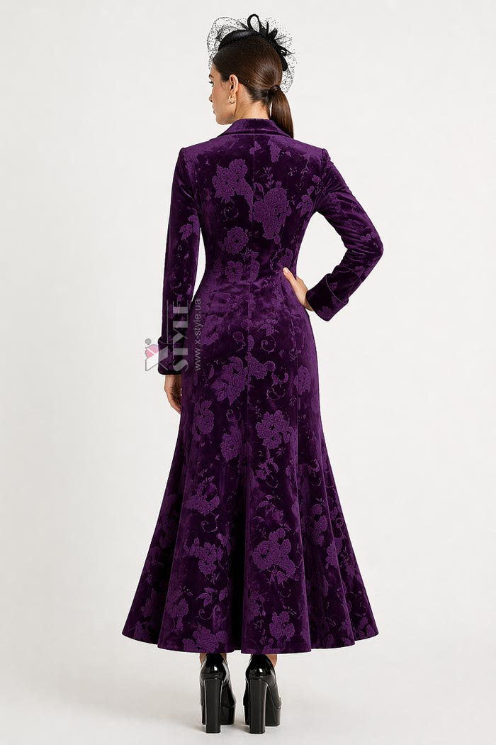 Довга оксамитова сукня-пальто з квітковим візерунком, 13