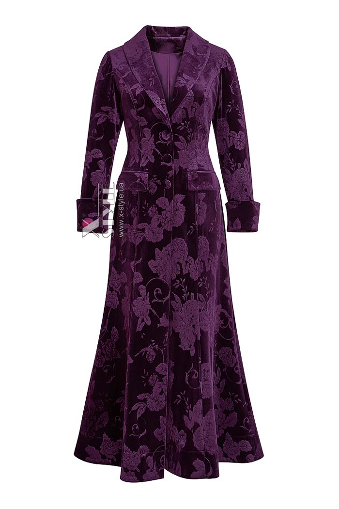 Довга оксамитова сукня-пальто з квітковим візерунком, 5