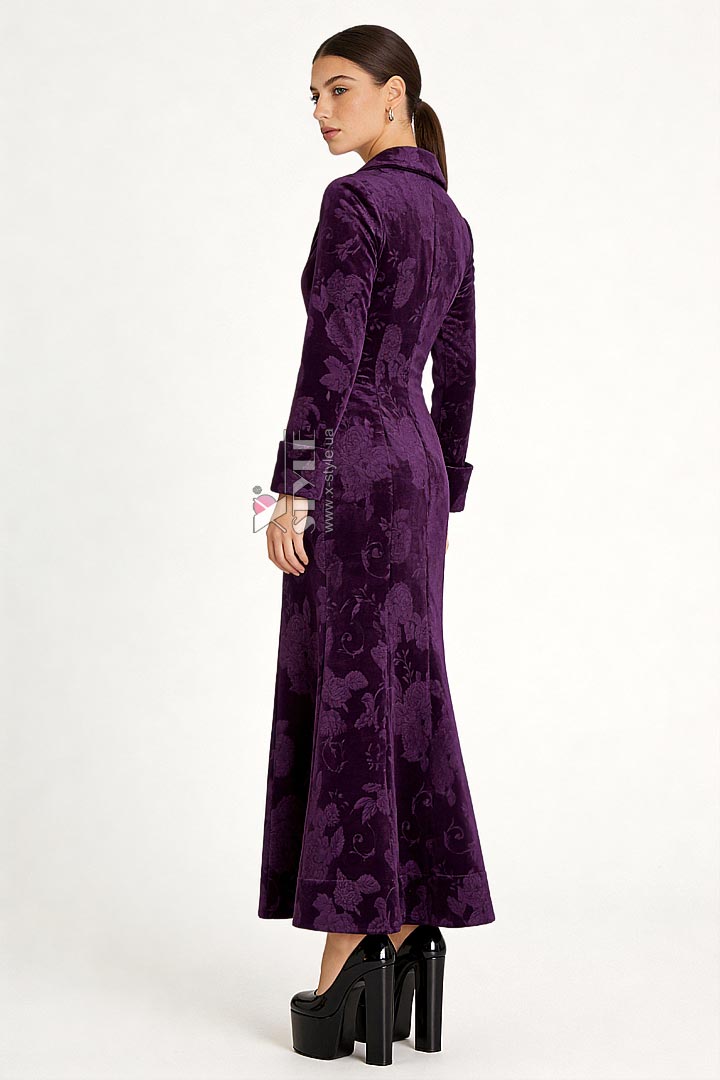 Довга оксамитова сукня-пальто з квітковим візерунком, 9