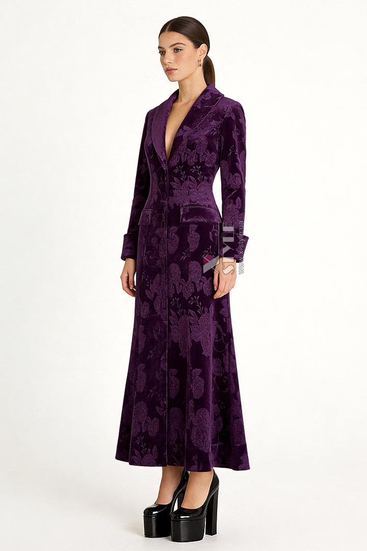 Довга оксамитова сукня-пальто з квітковим візерунком, 11