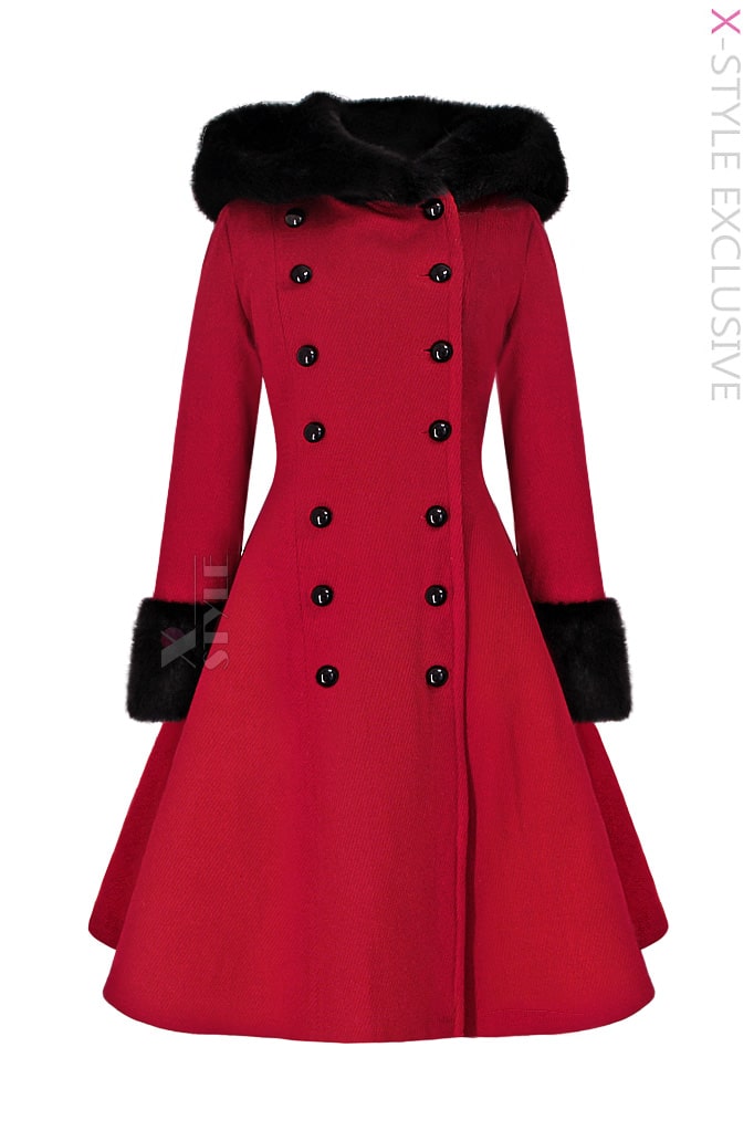 Винтажное зимнее пальто с капюшоном и мехом (100% шерсть)