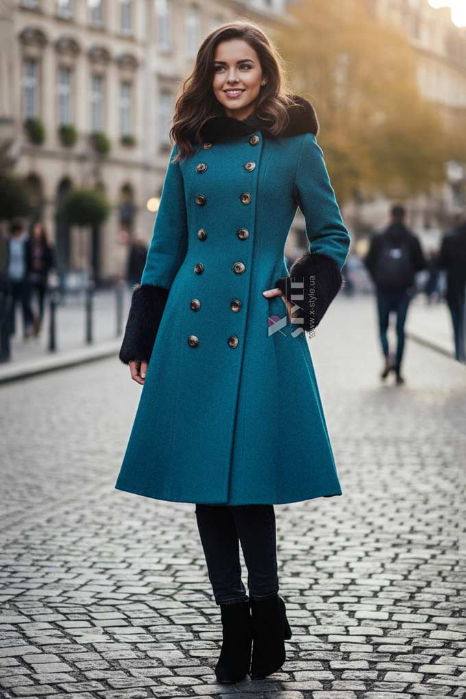 Зимове вовняне пальто з капюшоном та хутром X92, 7