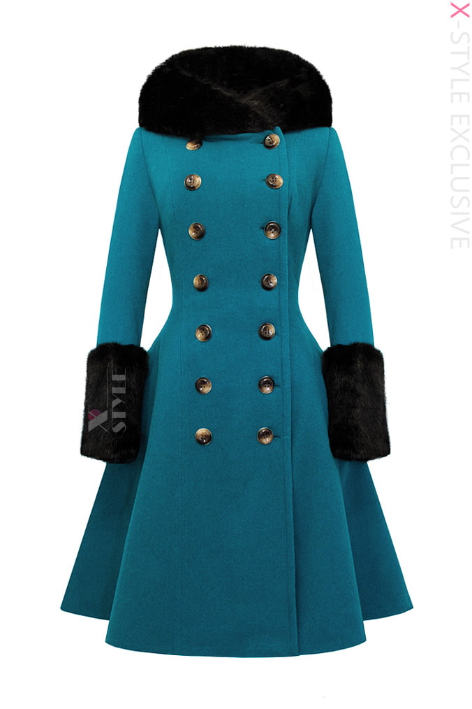 Зимнее шерстяное пальто с капюшоном и мехом X92, 5
