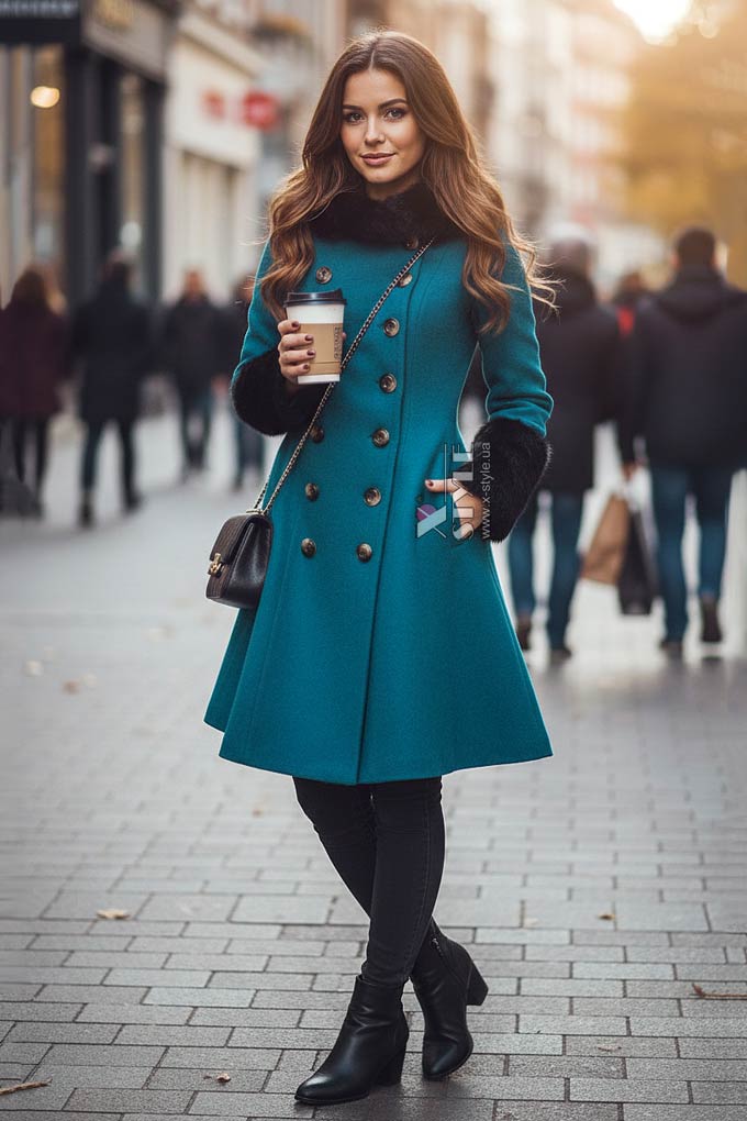 Зимове вовняне пальто з капюшоном та хутром X92, 3