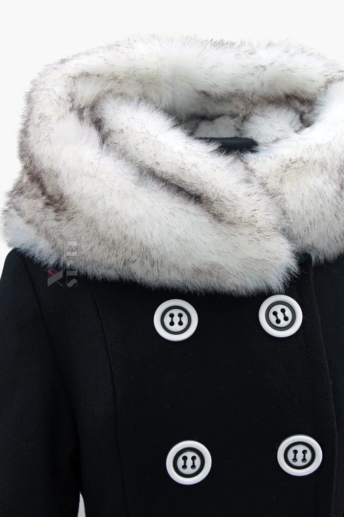 Винтажное зимнее шерстяное пальто с мехом X093, 5