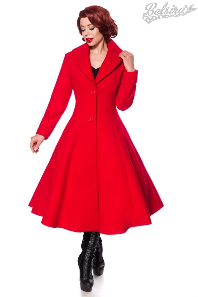 Длинное красное шерстяное пальто B4047, 7