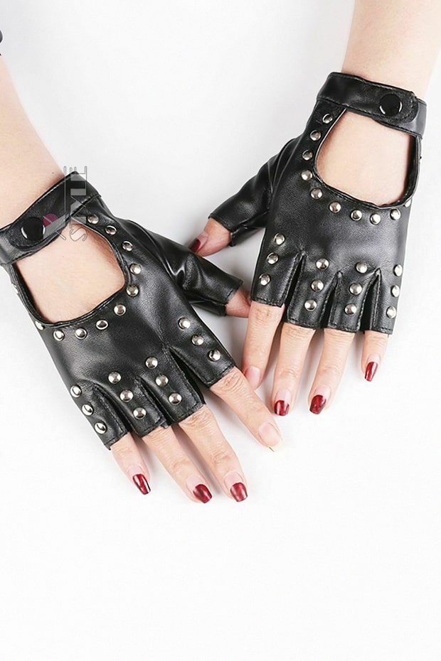 Женские кожаные перчатки с клепками X1190, 7