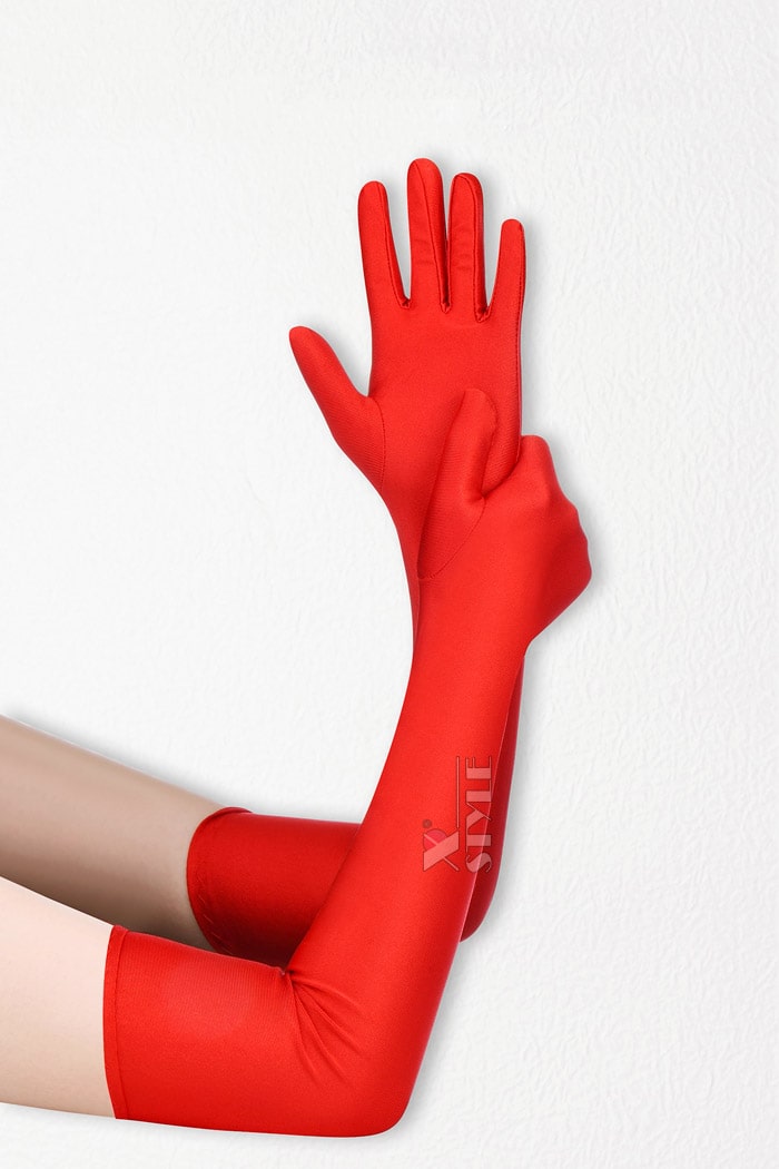 Длинные красные перчатки из атласа UV202, 7