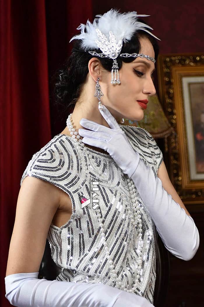 Long Satin Gloves - White, 5