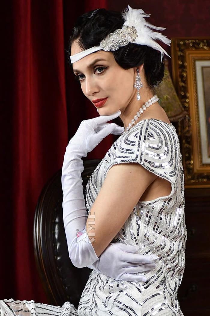 Long Satin Gloves - White, 9