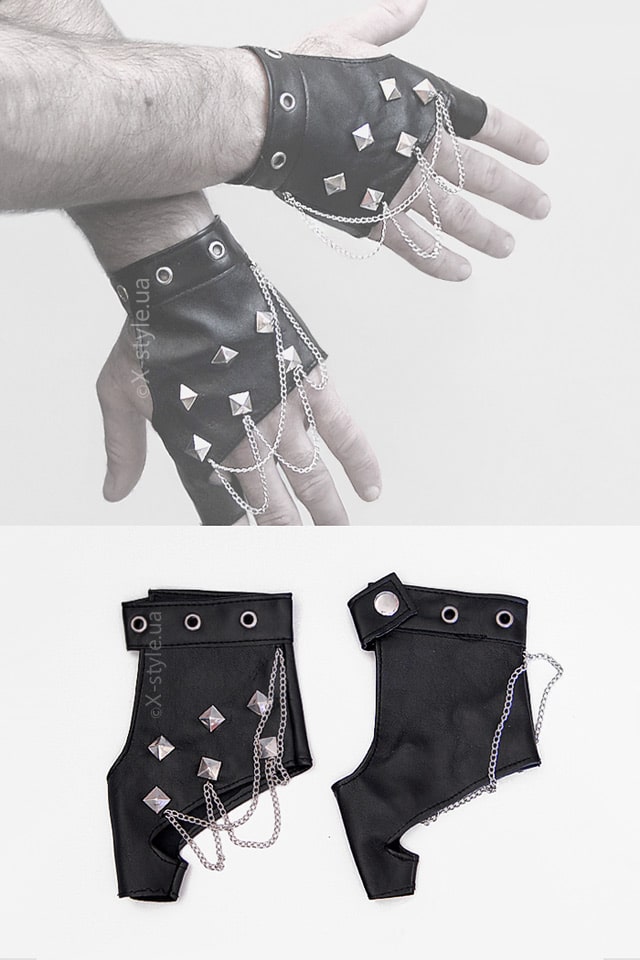Мужские перчатки без пальцев с цепями C1185, 3