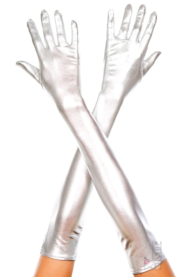 Длинные блестящие серебристые перчатки SC188, 3