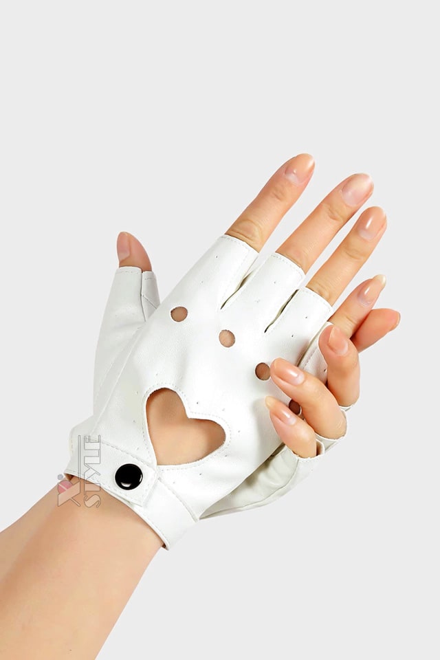 White Faux Leather Fingerless Gloves X208, 3