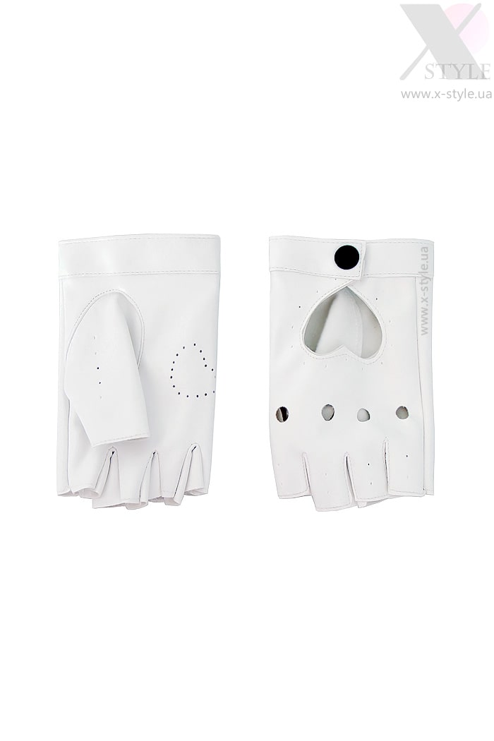 White Faux Leather Fingerless Gloves X208, 5