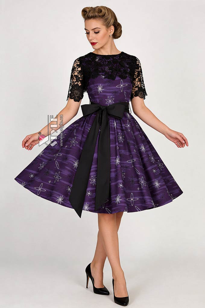 Винтажное платье с широкой юбкой, шалью и поясом, 7