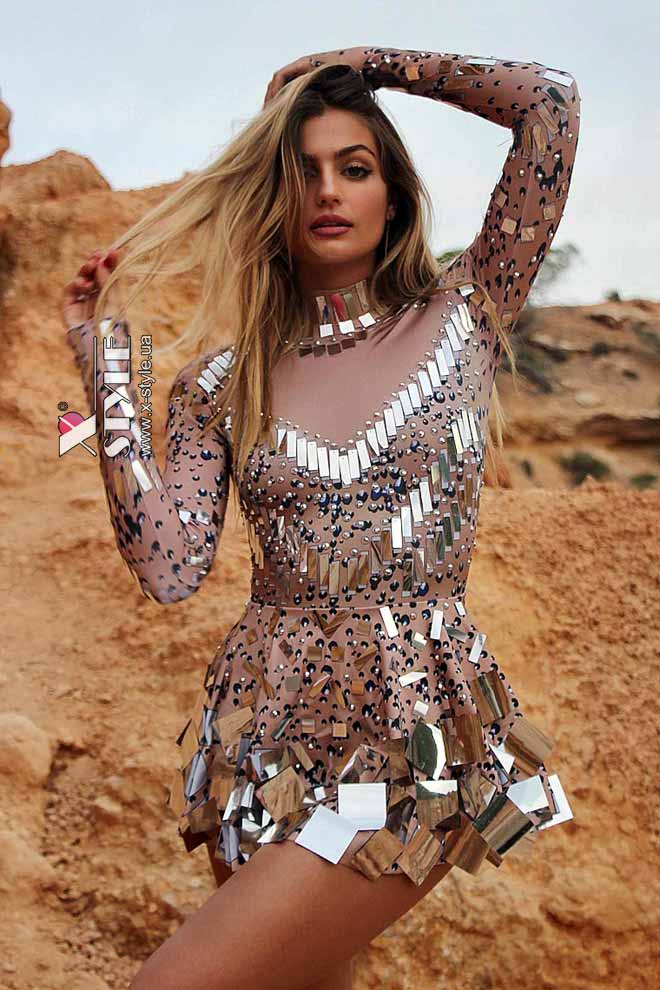 Зеркальное платье Selina телесного цвета