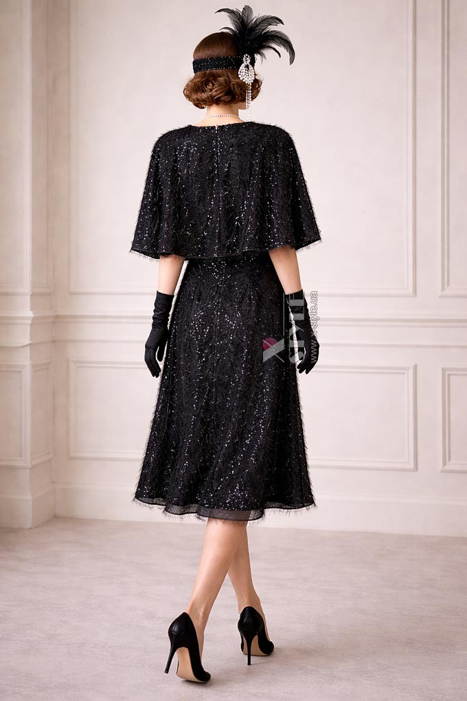 Вечернее платье с шалью, пайетками и бахромой, 3