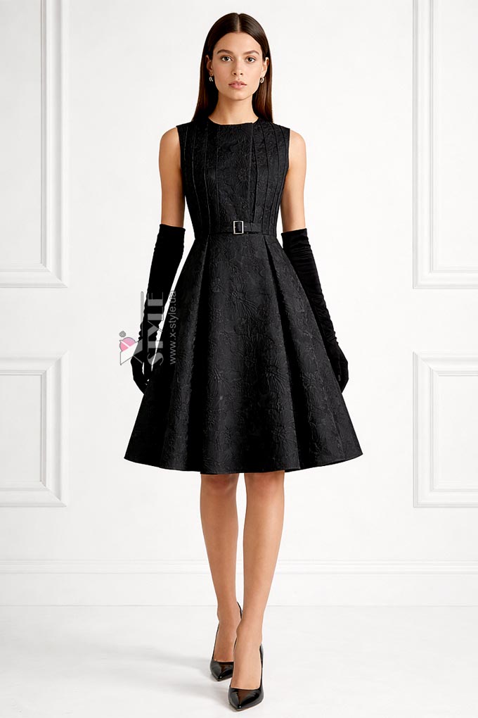 Жаккардовое вечернее платье с цветочным узором и поясом, 9