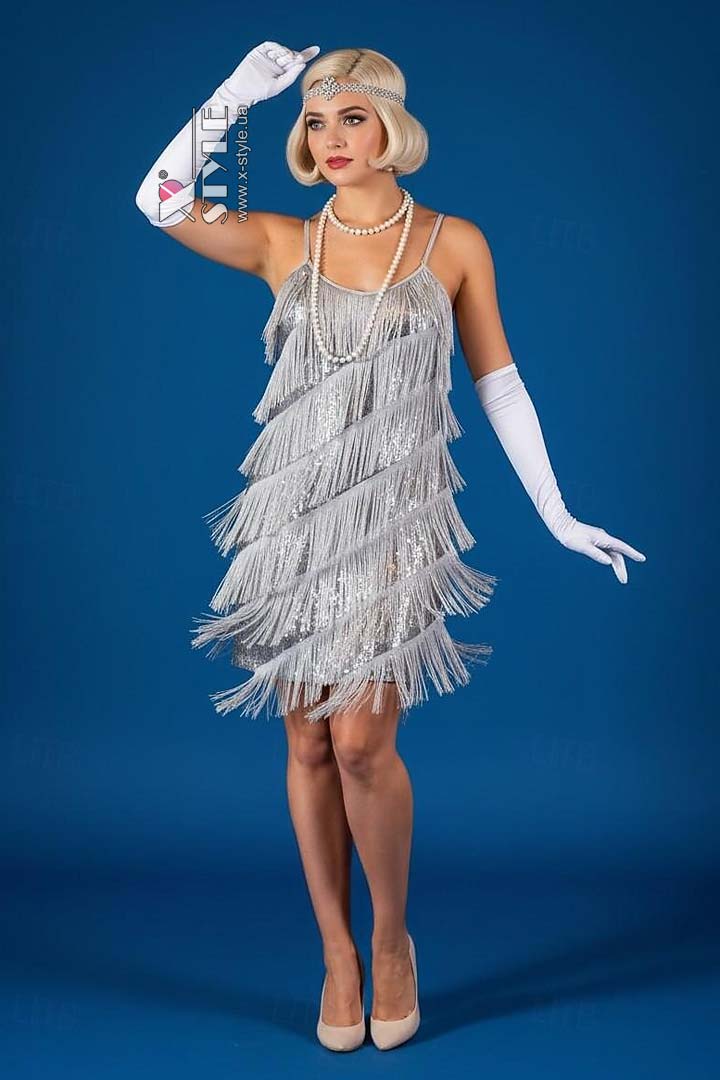 Сверкающее платье с бахромой X5872, 7