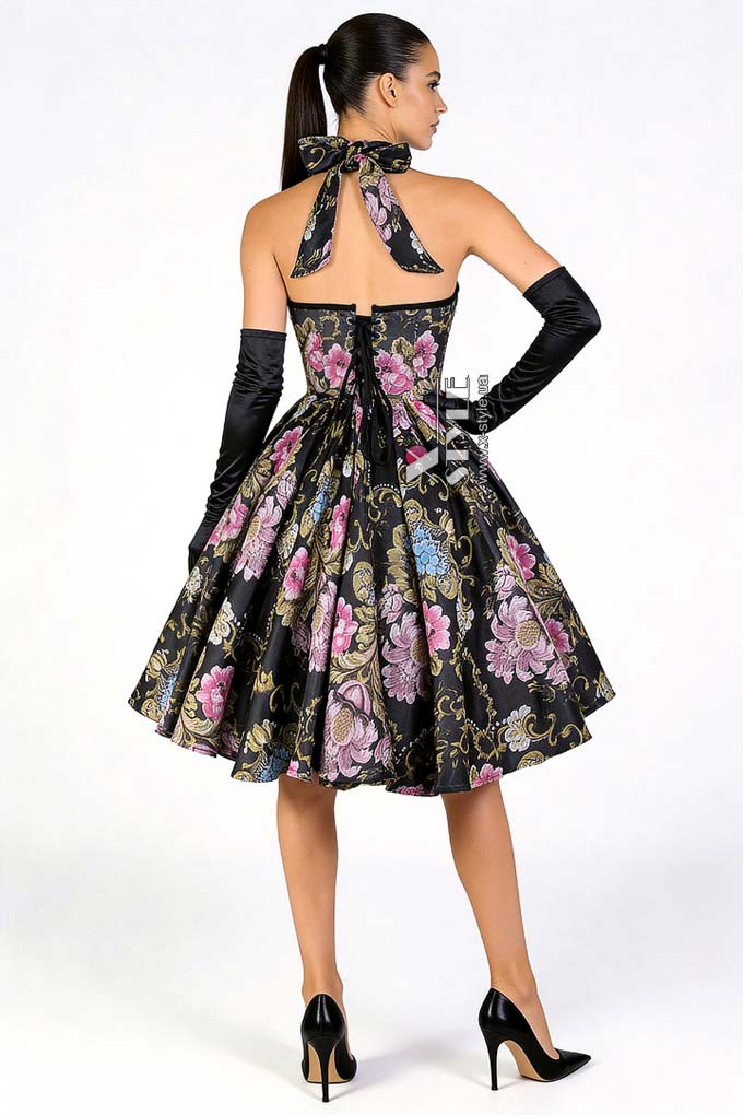 Винтажное вечернее платье из парчи с корсетом и цветочным узором, 7